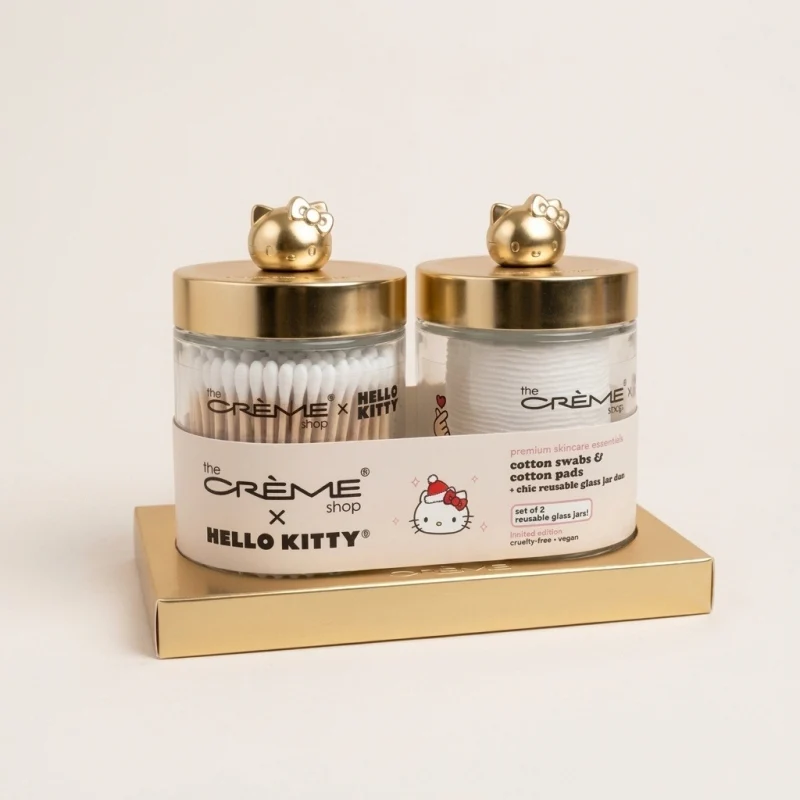 The Crème Shop x Hello Kitty Glass Jar Cotton Pads & Swab Gold Set - Main Image