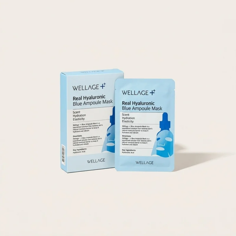 WELLAGE Real Hyaluronic Blue Ampoule Mask - Intensive Hydrating Sheet Mask 5pk - Main Image