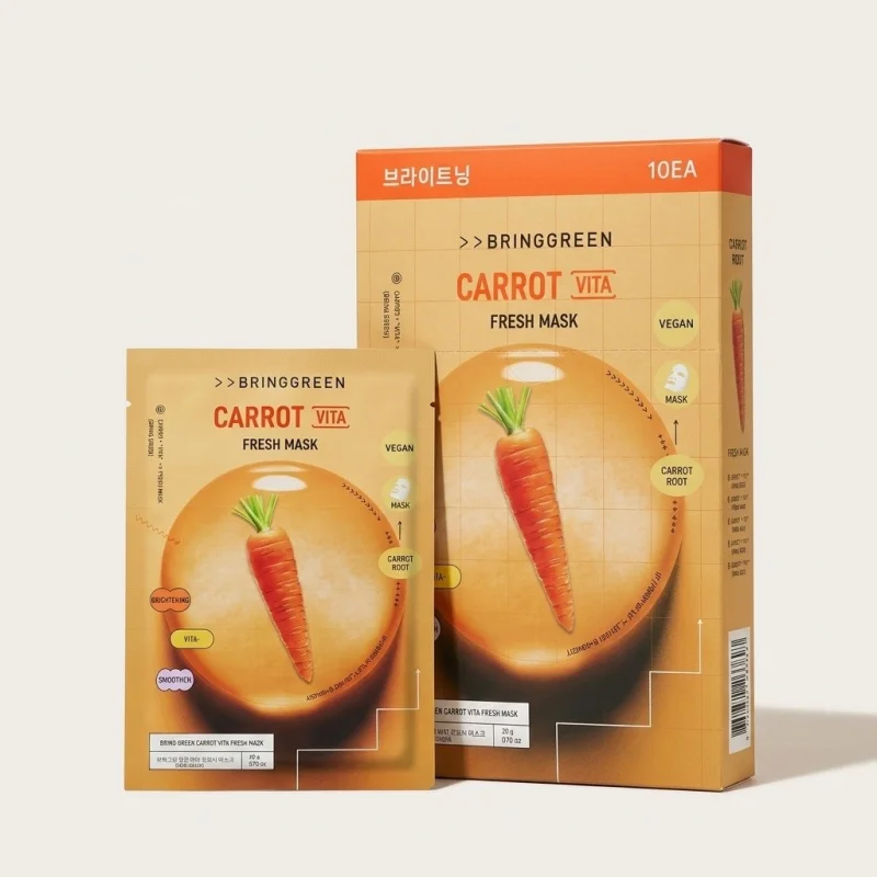 BRINGGREEN Carrot Vita Fresh Mask - Vegan Brightening Sheet Masks, 10 Pack - Main Image