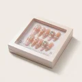 Semicured Gel Nail Strips with 3D Charms - Elegant Floral and Bow Design 3