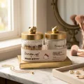 The Crème Shop x Hello Kitty Glass Jar Cotton Pads & Swab Gold Set 3