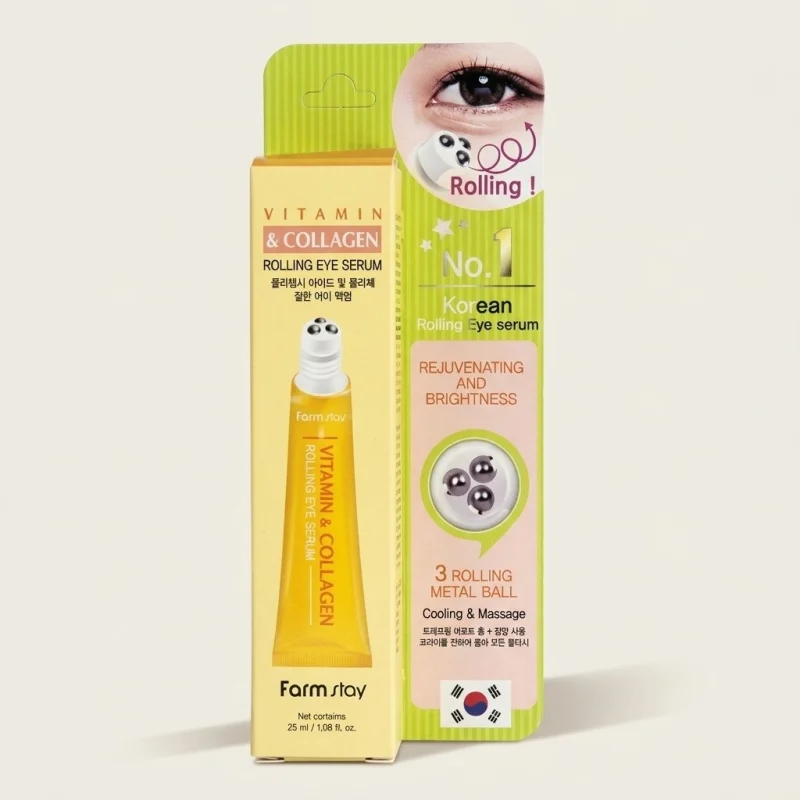 FARMSTAY Vitamin & Collagen Rolling Eye Serum 25ml - Cooling Massage - Main Image