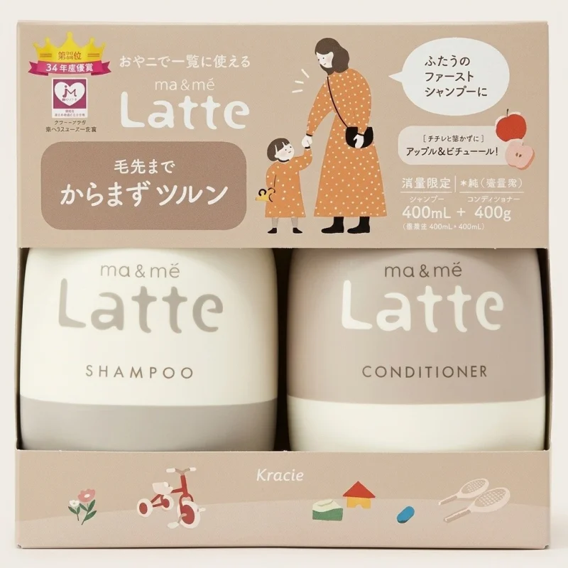 Kracie ma & me Latte Shampoo & Conditioner Set, Apple & Peony, 400ml + 400g - Main Image
