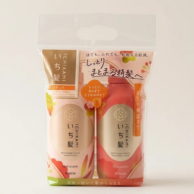 Kracie Ichikami Moisturizing Hair Care Set, Apricot & Cherry Blossom Scent - Main Image