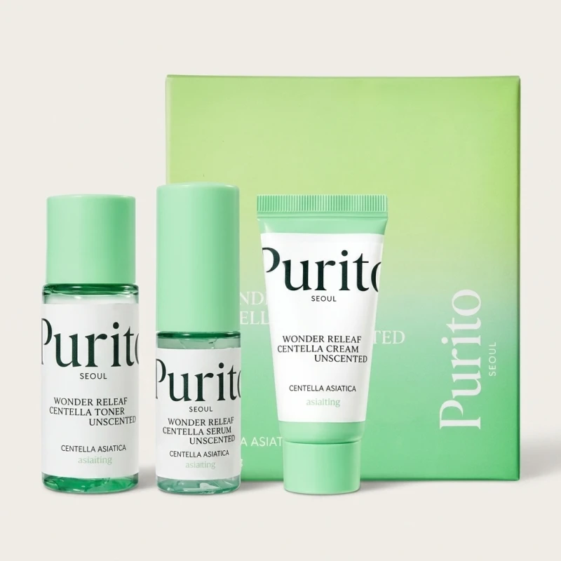 PURITO Wonder Releaf Centella Mini Kit Unscented - 3-Step Soothing Skincare - Main Image