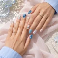 Semicured Gel Nail Strips - Blue Star & Bow Design DIY Salon-Style Manicure 3