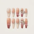 Handcrafted Semicured Gel Press-On Nails with 3D Bows and Rhinestones 1