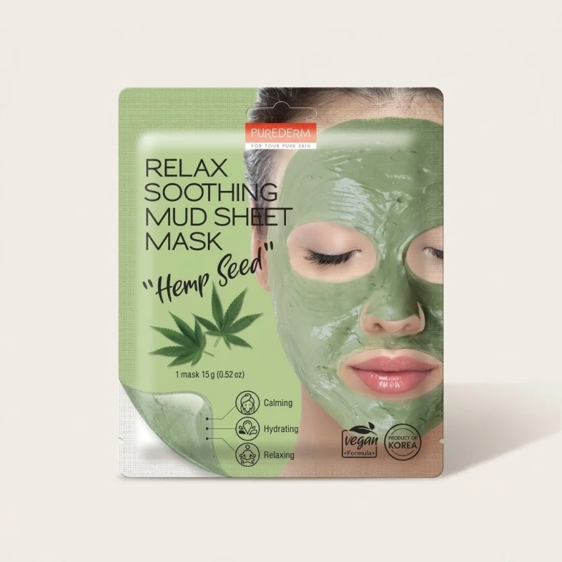 Purederm Relax Soothing Mud Sheet Mask Hemp Seed - Calming & Hydrating - Main Image
