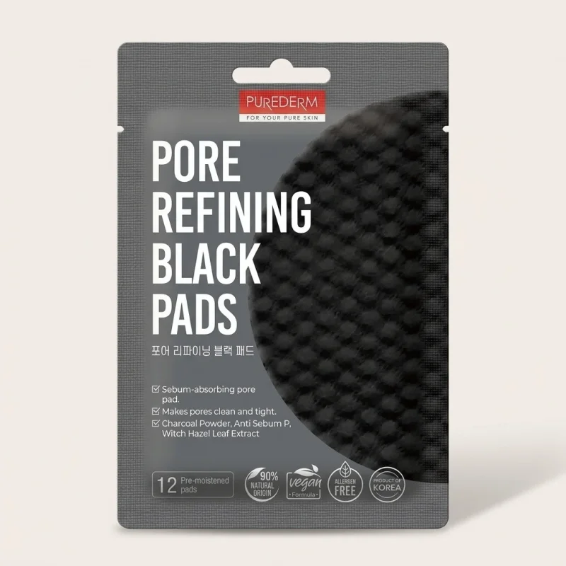 Purederm Pore Refining Black Pads - Sebum Control & Pore Care (12 Count) - Main Image