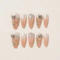 3D Butterfly Semicured Gel Nail Strips - Ombre Glitter Almond Design 1