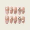 Semicured Gel Nail Strips with 3D Charms - Elegant Floral and Bow Design 1