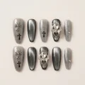 Semicured Gel Nail Strips with 3D Spider and Cross Art - Silver & Grey 1
