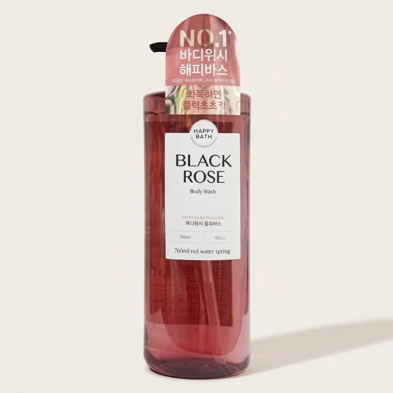 HAPPY BATH Black Rose Body Wash 760g - Hydrating Floral Essence Cleanser - Main Image
