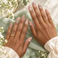 Semicured Gel Nail Strips with 3D Charms - Elegant Floral and Bow Design 2
