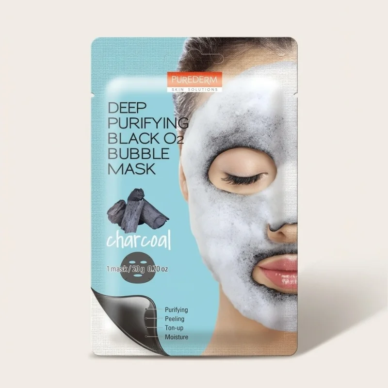 Purederm Deep Purifying Black O2 Bubble Mask with Charcoal - 20g - Main Image