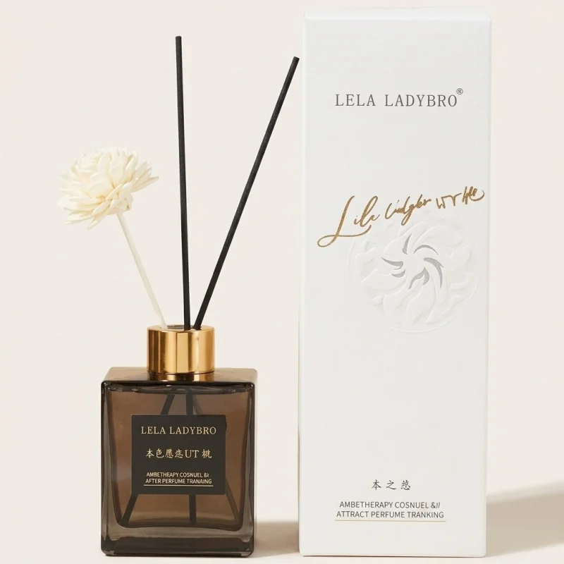 LELA LADYBRO Gardenia Reed Diffuser with Decorative Flower and Fiber Reeds - Main Image