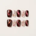 Burgundy Semicured Gel Nail Strips with Glitter Accents, Salon Finish 1