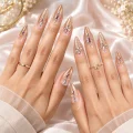 Premium Semicured Gel Nail Strips - 3D Rhinestone & Ombre Art Design 3