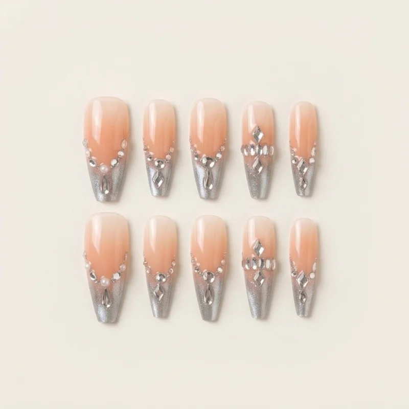 Premium 3D Rhinestone Gel Press-On Nails - Salon Quality Almond Shape - Main Image