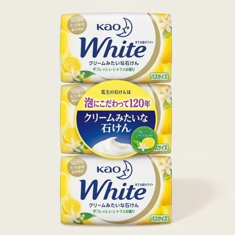 KAO White Refresh Bath Soap, Creamy Foam Citrus Scent, 130g x 3 Bars - Main Image