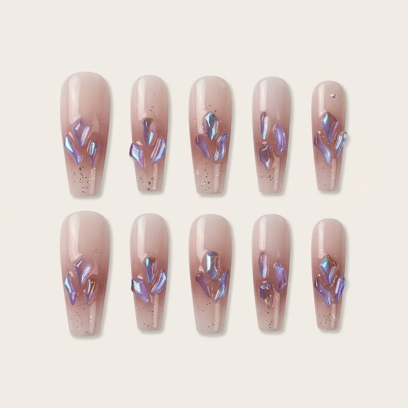 3D Crystal Semicured Gel Nail Strips - Iridescent Purple Gradient Design - Main Image