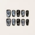 Cat Eye Semicured Gel Nail Strips with 3D Accents - Black and Grey 1