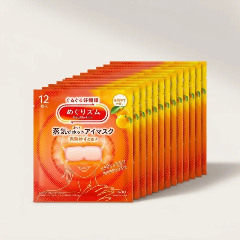 Kao MegRhythm Steam Eye Mask, Yuzu Scent, Soothing Heat Therapy, 12 Count - Main Image