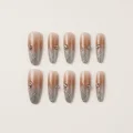 Semicured Gel Nail Strips - Nude Gradient with Silver Shimmer and Rhinestones 1