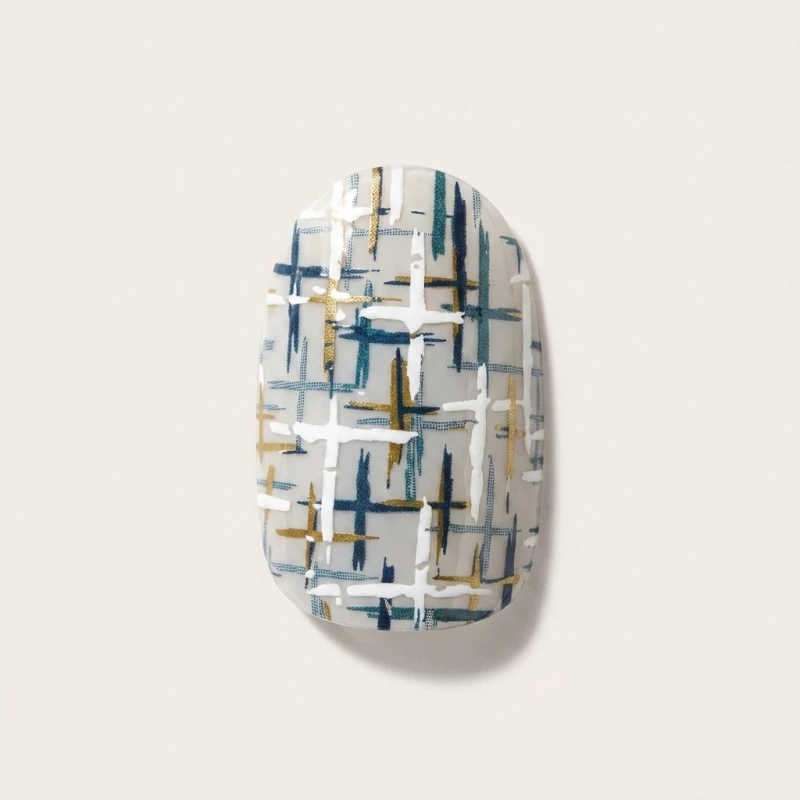OHORA N Modern Navy Semicured Gel Nails - Navy Plaid & Gradient Design - Main Image