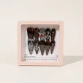 Gothic Charm Semicured Gel Nail Strips - Dark Red Cat Eye with 3D Accents 3