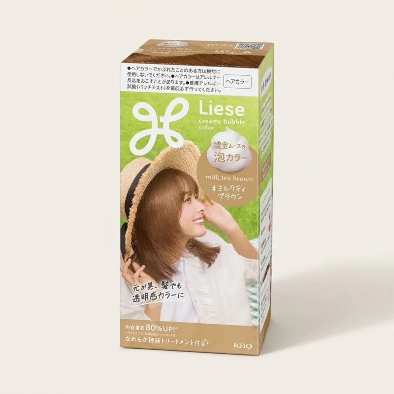 KAO Liese Creamy Bubble Hair Color - Milk Tea Brown for Even Coverage - Main Image