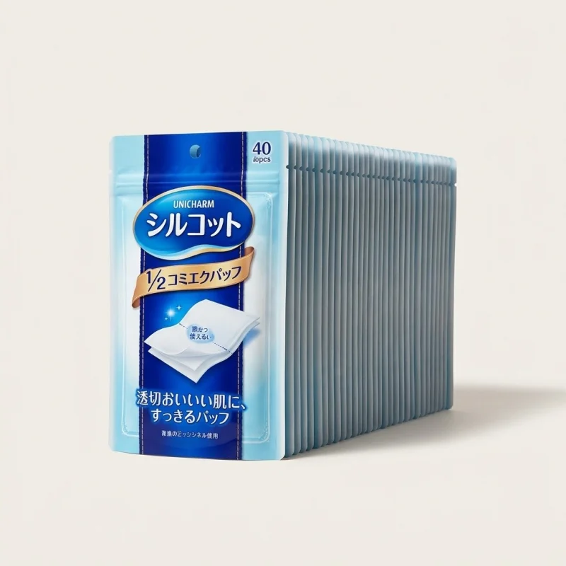 UNICHARM Silcot 1/2 Cosmetics Puff - Toner Saving Cotton Pads (40pcs) - Main Image