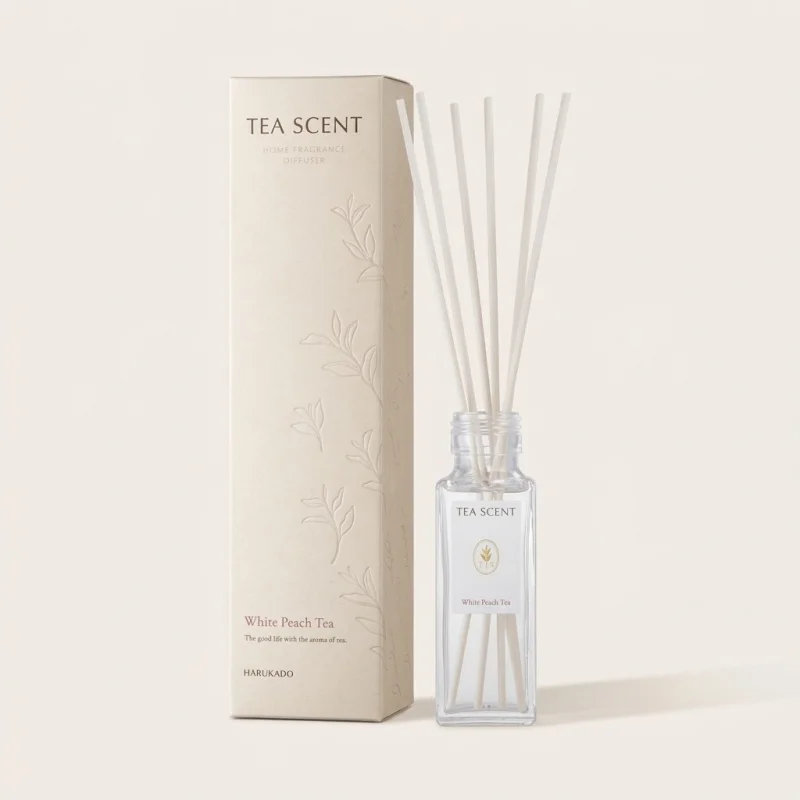 HARUKADO Tea Scent Reed Diffuser - White Peach Tea Room Fragrance - Main Image