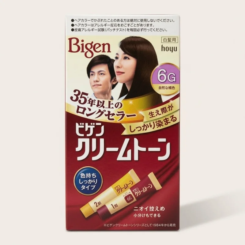 Bigen Cream Tone Hair Color 6G Natural Brown - Long-Lasting Gray Coverage - Main Image