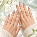 Semicured Gel Nail Strips - Nude Gradient with Silver Shimmer and Rhinestones 3