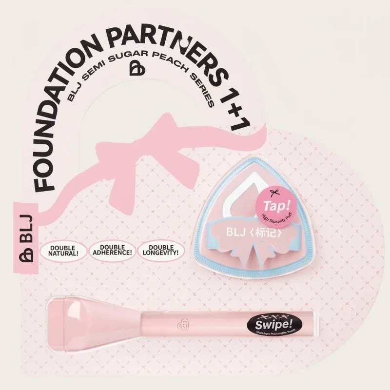 BLJ Semi Sugar Peach Foundation Tool Duo - Professional Brush and Triangle Puff - Main Image