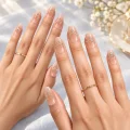Semicured Gel Press-On Nails - Ombre Nude Design with 3D Crystal Accents 2