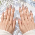 Premium Semicured Gel Nail Strips - Nude Ombre with 3D Rhinestone Art 2