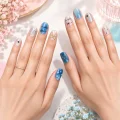 Semicured Gel Nail Strips - Blue Star & Bow Design DIY Salon-Style Manicure 2