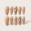 Semicured Gel Nail Strips with 3D Rhinestones - Elegant Nude Almond Shape 1