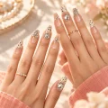 Premium 3D Rhinestone Semicured Gel Press-On Nails - Nude Gradient, Size M 2