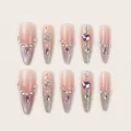 Semicured Gel Nail Strips with 3D Rhinestones - Ombre Purple Design, Size M 1