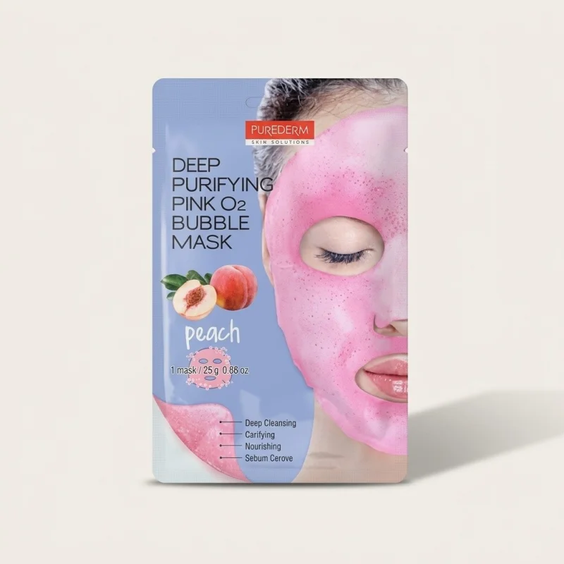 Purederm Deep Purifying Pink O2 Bubble Mask, Peach Scented Pore Cleanser - Main Image
