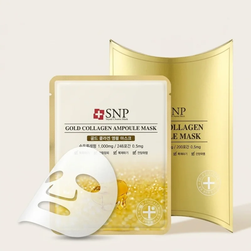 SNP Gold Collagen Ampoule Mask, 10 Sheets - Skin Vitalizing & Firming Facial Care - Main Image