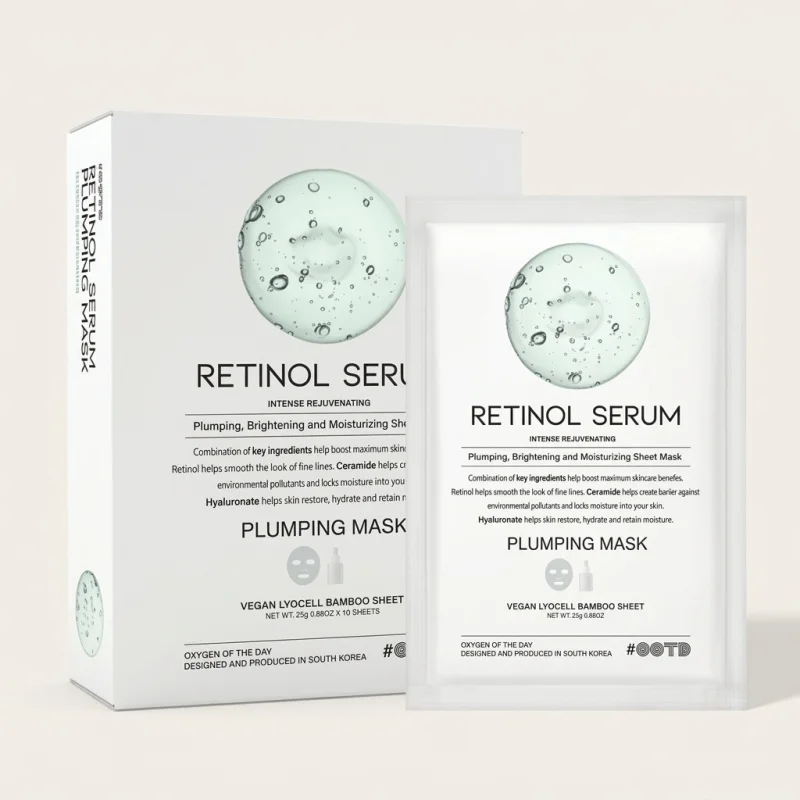 OOTD Retinol Serum Plumping Mask - Vegan Bamboo Sheet for Rejuvenation (10 Pack) - Main Image