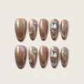 Semicured Gel Nail Strips with 3D Rhinestones and Cat-Eye Shimmer 1