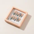 Premium 3D Crystal Press-On Nails - Blue Gradient Cat-Eye Salon Design 3