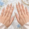 Elegant Almond Semicured Gel Press-On Nails with 3D Rhinestones - Size M 2