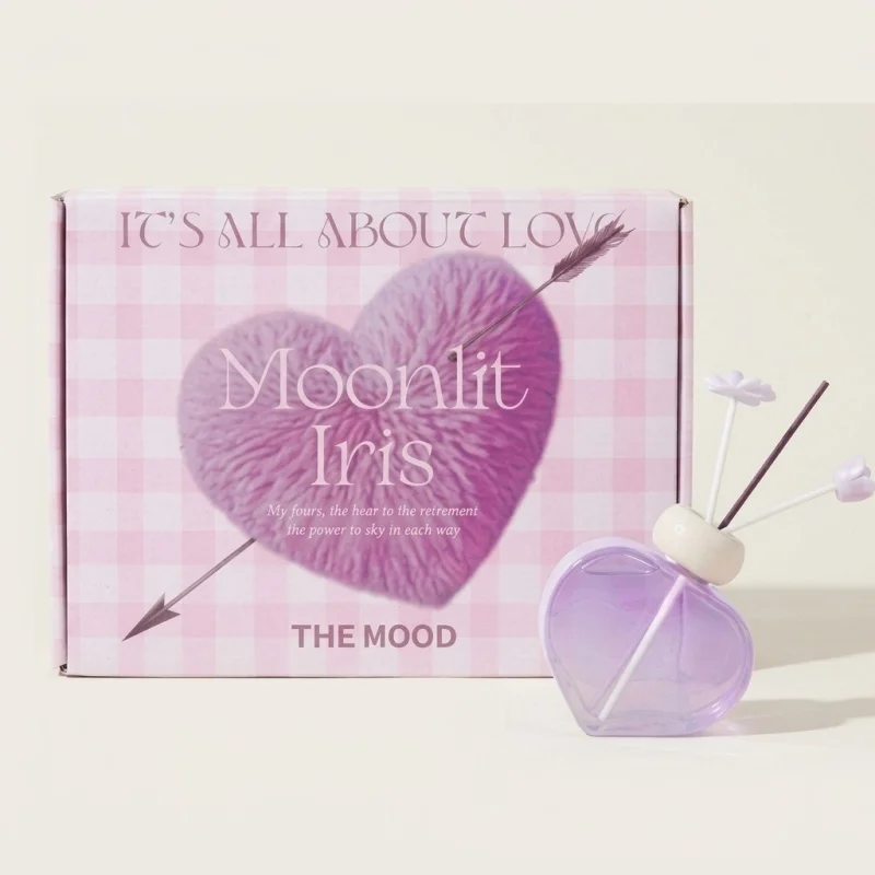 THE MOOD Moonlit Iris Reed Diffuser Set - Heart-Shaped Bottle, Floral Wood Scent - Main Image