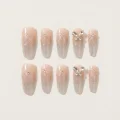 Elegant Semicured Gel Nail Strips with 3D Bows and Silver Glitter 1